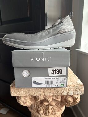 Vionic Gray Slip-On Wedge Mule with Metallic Heel Accent(7.5 wide)